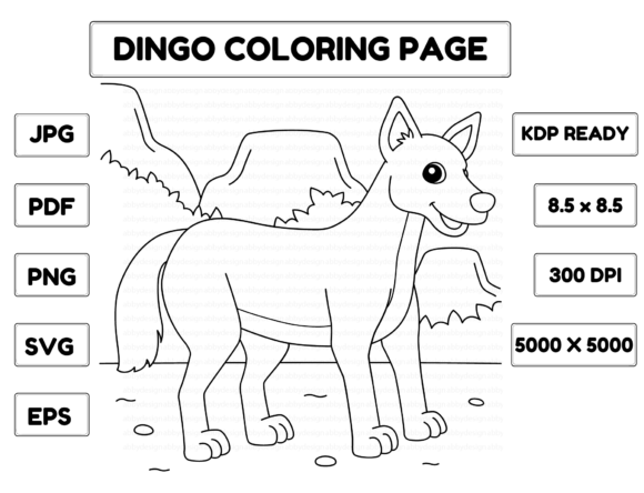 Dingo Animal Coloring Page for Kids Gráfico Desenhos e livros para colorir para crianças Por abbydesign