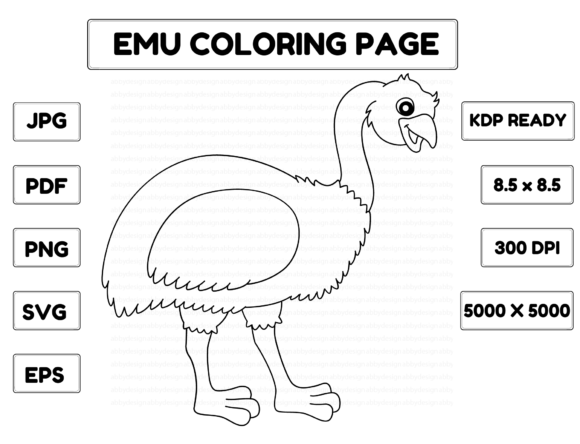 Emu Coloring Page Isolated for Kids Gráfico Páginas y libros de colorear para niños Por abbydesign