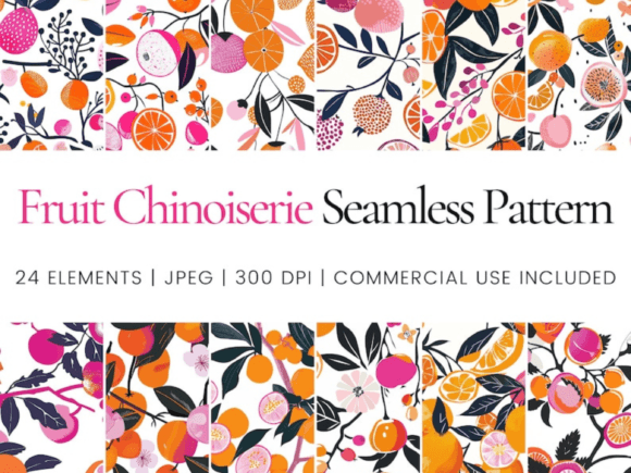 Fruit Chinoiserie Seamless Repeat Patter Graphic AI Patterns By Ikota Design