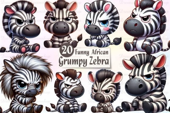 Funny Grumpy Zebra Watercolor Clipart Graphic Illustrations By Dreamshop