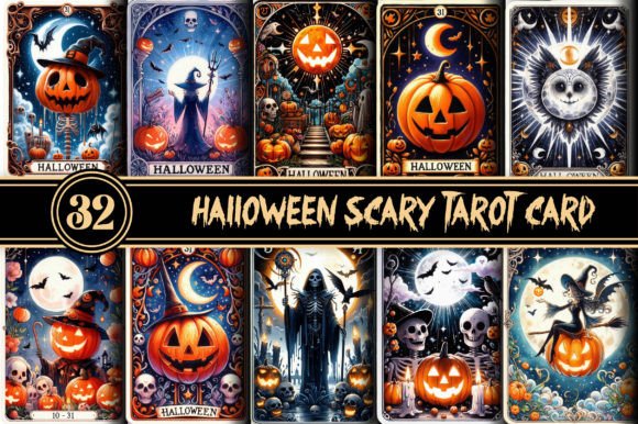 Halloween Tarot Card, Scary Clipart, PNG Graphic Illustrations By RobertsArt