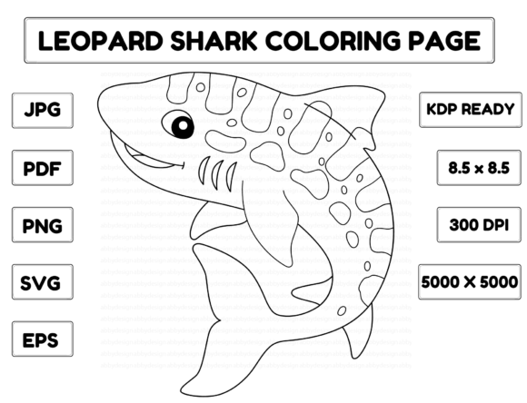 Leopard Shark Coloring Page Isolated Illustration Pages et livres de coloriage pour enfants Par abbydesign