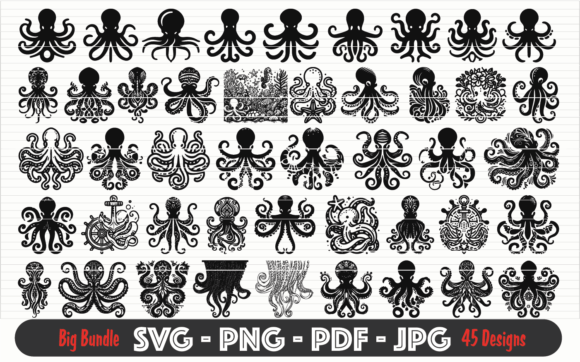 Octopus SVG PNG Bundle, Kraken Svg Grafik Druckbare Illustrationen Von pixelworld