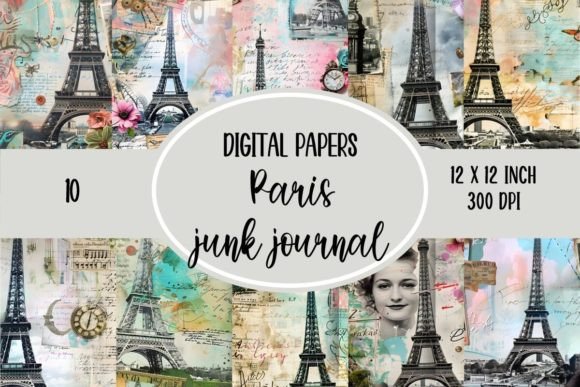 Paris Scrapbook Paper, Junk Journal Grafica Motivi AI Di trendytrovedigital