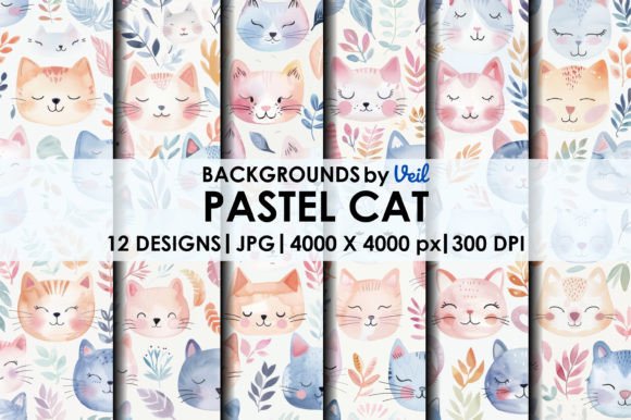 Pastel Cat Seamless Pattern Gráfico Padrões de Papel Por Veil