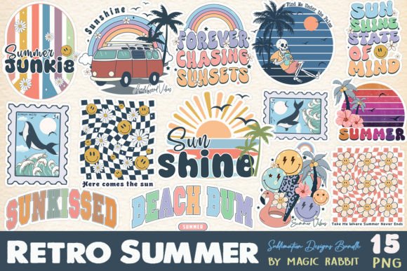 Retro Summer Sublimation Bundle Graphic Illustrations By Magic Rabbit