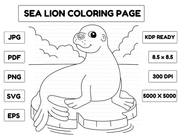 Sea Lion Animal Coloring Page for Kids Illustration Pages et livres de coloriage pour enfants Par abbydesign