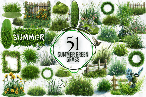 Summer Green Grass Clipart Grafik Druckbare Illustrationen Von Markicha Art