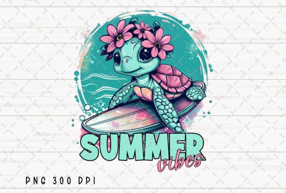 Summer Vibes Turtle Surf Kids Summertime Afbeelding Afdrukbare Illustraties Door Flora Co Studio