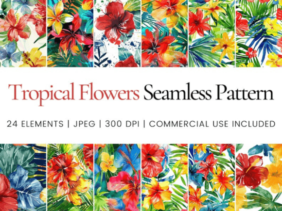 Tropical Flowers Seamless Repeat Pattern Graphic AI Patterns By Ikota Design