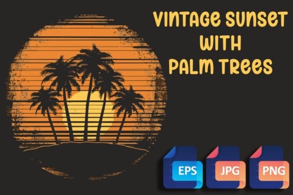 Vintage Sunset with Palm Trees Graphic Illustrations By unlimited art