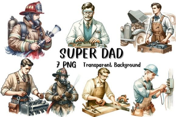 Watercolor DAD Clipart Set Father’s Day Gráfico Ilustraciones Imprimibles Por MP Digital Art