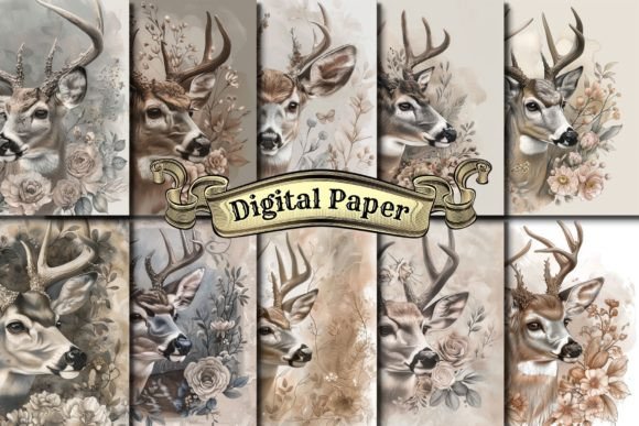 Watercolor Deer Junk Journal Gráfico Patrones de Papel Por craftsmaker