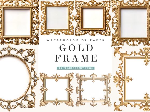 Watercolor Gold Frame Clipart Bundle Graphic Illustrations By busydaydesign