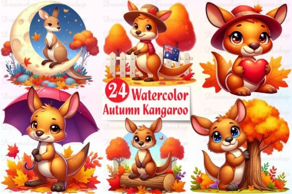 Autumn Kangaroo Sublimation Clipart, PNG Gráfico Ilustrações para Impressão Por Dreamshop