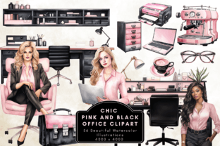 Black and Pink Office Clipart Gráfico Ilustraciones Imprimibles Por Enchanted Marketing Imagery 1