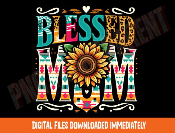 Blessed Mom Png, Sunflower Mom Design Gráfico Designs de Camisetas Por DeeNaenon