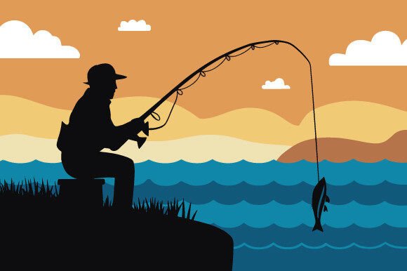 Fisherman Fishing Scene Grafica Illustrazioni Stampabili Di adibrahman_bd