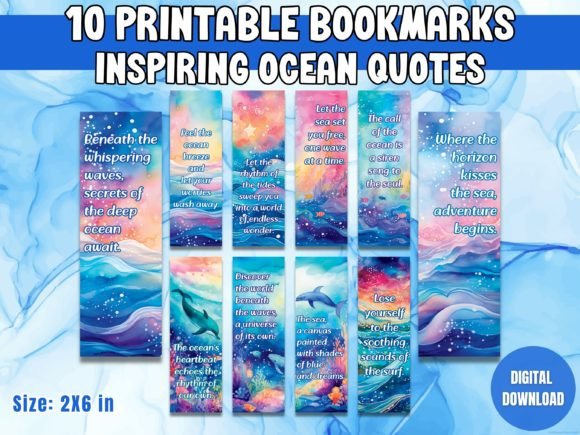 Inspiring Ocean Quotes Bookmark Set Graphic Crafts By Sunshines and Rainbows