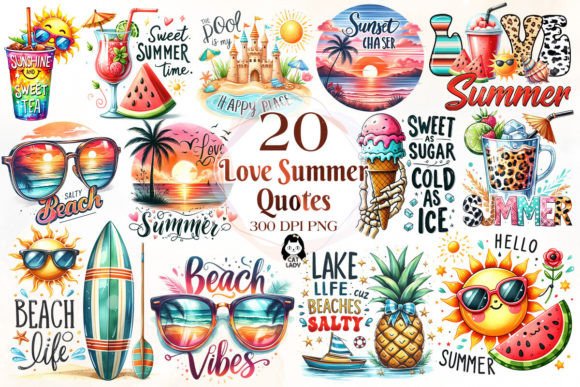 Love Summer Quotes Sublimation Bundle Grafik Druckbare Illustrationen Von Cat Lady