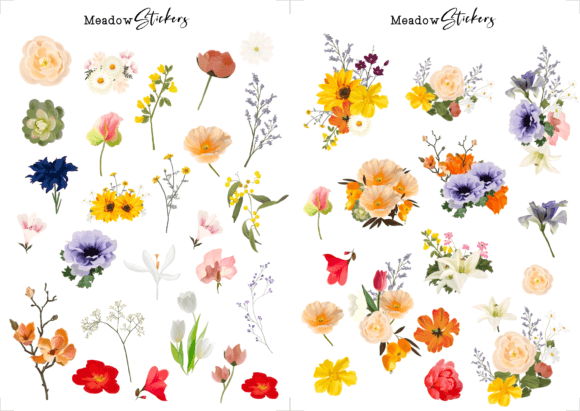 Meadow Spring Flower Sticker Sheet Graphic Backgrounds By BonaDesigns