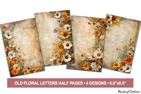 Old Paper Floral Junk Journal Printable Graphic AI Illustrations By Mockup Station