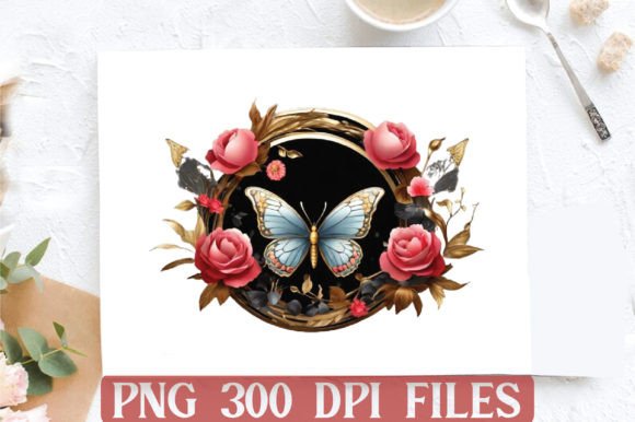 Round Gilter Flower Butterfly Clipart Su Grafica Illustrazioni Stampabili Di DESIGN STORE