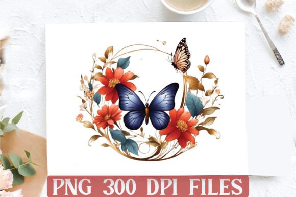 Round Gilter Flower Butterfly Clipart Su Grafik Druckbare Illustrationen Von DESIGN STORE