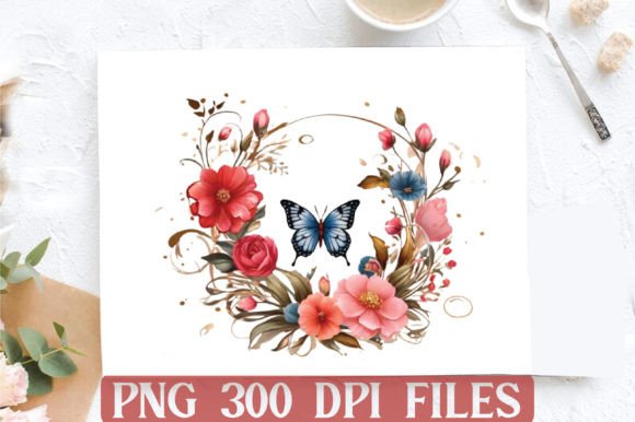 Round Gilter Flower Butterfly Clipart Su Grafika Ilustracje do Druku Przez DESIGN STORE