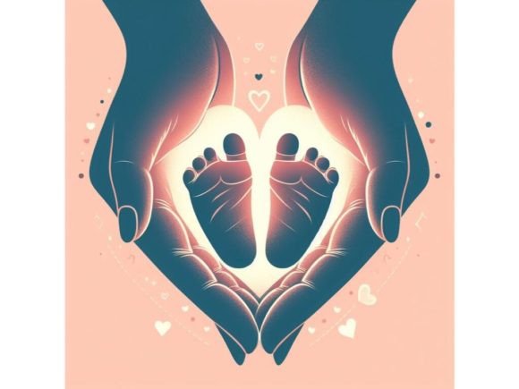 Set of Baby Feet in Mother Hands Gráfico Ilustrações para Impressão Por A.I Illustration and Graphics