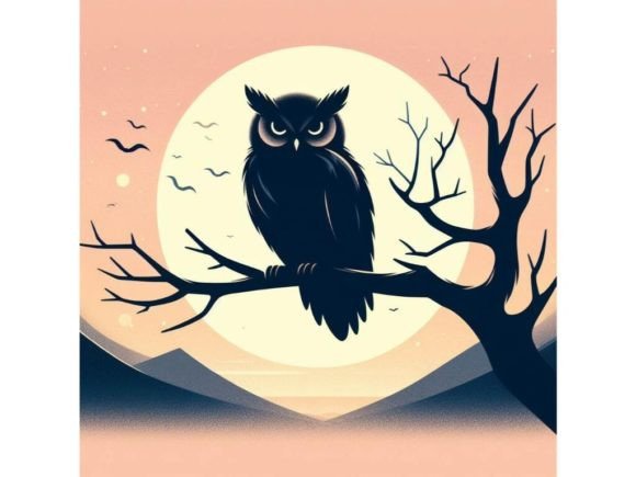 Set of Owl Bird Sitting on Branch at Ni Illustration Illustrations Imprimables Par A.I Illustration and Graphics