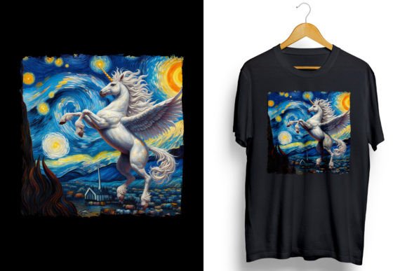 Unicorn Starry Night PNG Sublimation Graphic T-shirt Designs By ORMCreative