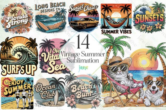 Vintage Summer Sublimation Clipart Graphic Illustrations By JaneCreative