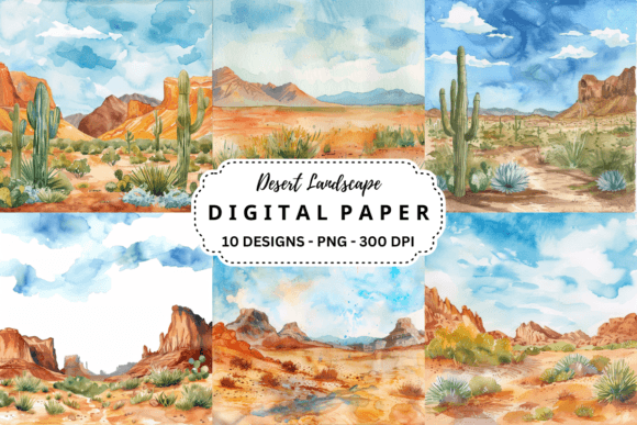 Watercolor Desert Landscape Background Graphic Backgrounds By pcudesigns