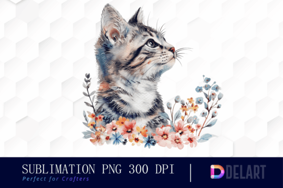 Watercolor Floral Cat Clipart- Fairytale Graphic Illustrations By DelArtCreation