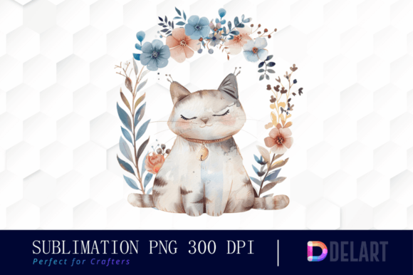 Watercolor Floral Cat Clipart- Fairytale Gráfico Ilustraciones Imprimibles Por DelArtCreation