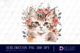 Watercolor Floral Cat Clipart- Fairytale Grafik Druckbare Illustrationen Von DelArtCreation 1