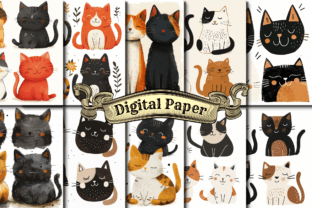 Watercolor Cat Digital Paper Graphic Patterns By craftsmaker 1