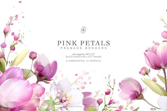 Watercolor Pink Flowers Premade Frames Grafik Druckbare Illustrationen Von Patishop Art