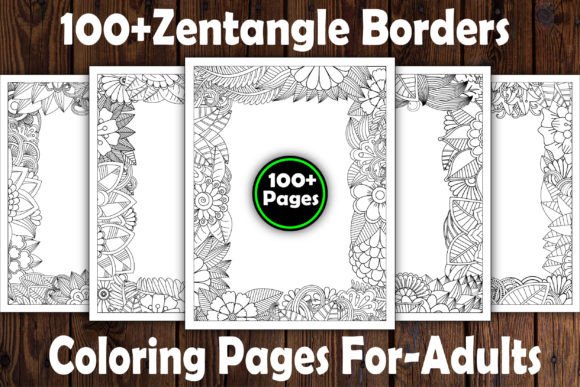 100+Zentangle Borders Coloring Pages Grafica Pagine e libri da colorare per adulti Di Graphics Design Studio
