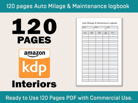 Auto Mileage & Maintenance Logbook V-05 Graphic KDP Keywords By DesignConcept