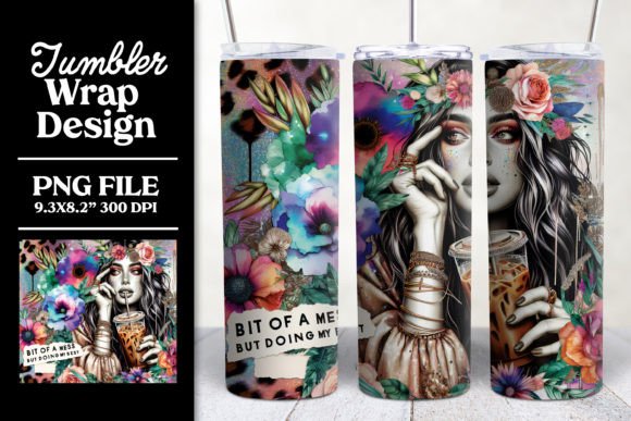 Bit of a Mess Tumbler Wrap Sublimation Graphic Print Templates By Lisa Smith