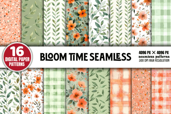 Bloom Time Seamless Watercolor Patterns Gráfico Fondos Por CraftArt