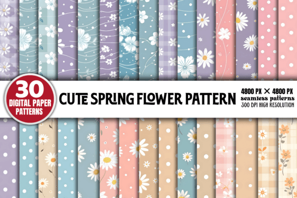 Cute Spring Flower Patterns Bundle Gráfico Fondos Por CraftArt