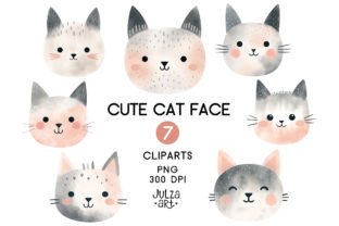 Cute Cat Face Clipart, Cat Head Png Graphic Illustrations By JulzaArt 1