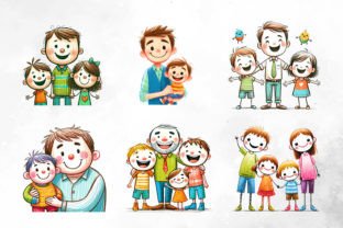 Father's Day Kids Drawing Family Clipart Grafica Illustrazioni Stampabili Di Aspect_Studio 4