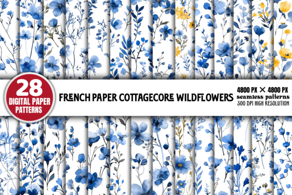 French Paper Wildflowers Patterns Bundle Gráfico Fondos Por CraftArt