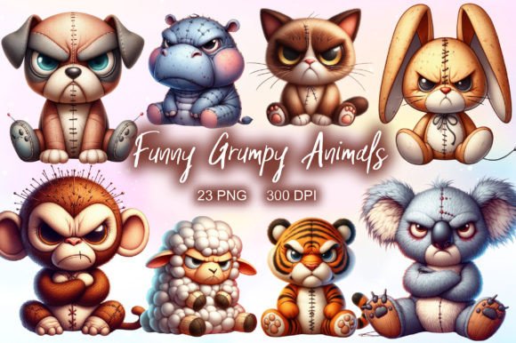 Funny Grumpy Animals Clipart Animal Png Gráfico Ilustraciones Imprimibles Por LiustoreCraft