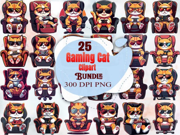 Gaming Cat Clipart Bundle Graphic Illustrations By KDP GURU