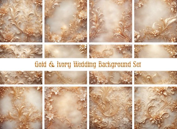Gold & Ivory Wedding Background Set Graphic Backgrounds By FeistyUnicornDesigns